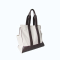 Femmes taille standard PU poignée en cuir blanc sac fourre-tout en toile de coton